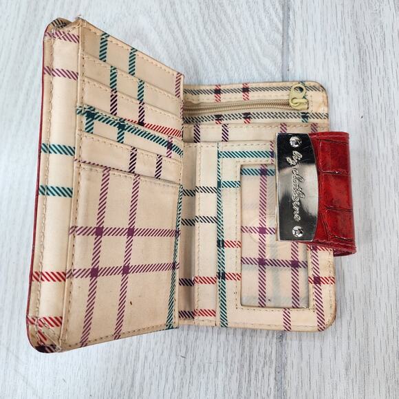 Liz Claiborne Red Trifold Wallet 6x3 Polyvinyl Clutch Billfold Read Flaws Vtg ? - Picture 8 of 12
